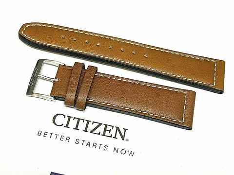 Citizen Avion 22mm Brown Leather Band Strap Silver Buckle AW1361-10H For Watch