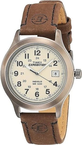 NEW Timex T49870, Men's "Expedition" Brown Leather Watch, Indiglo, Date