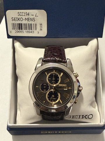 Seiko SSC194 Men's Solar Chronograph Two-Tone Grey Dial Stainless Steel Watch