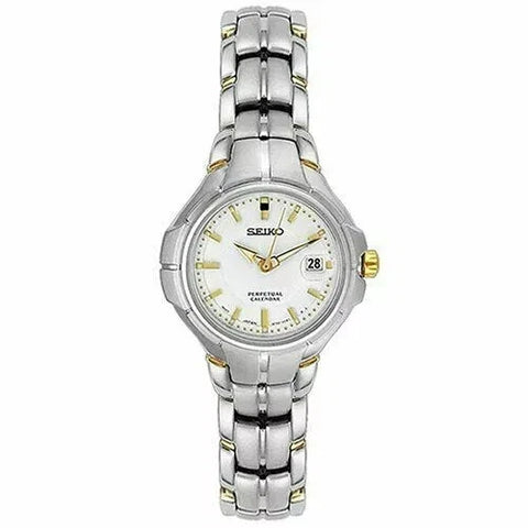 Seiko SWD019 Womens White Dial Perpetual Calendar Stainless Two-Tone Dress Watch
