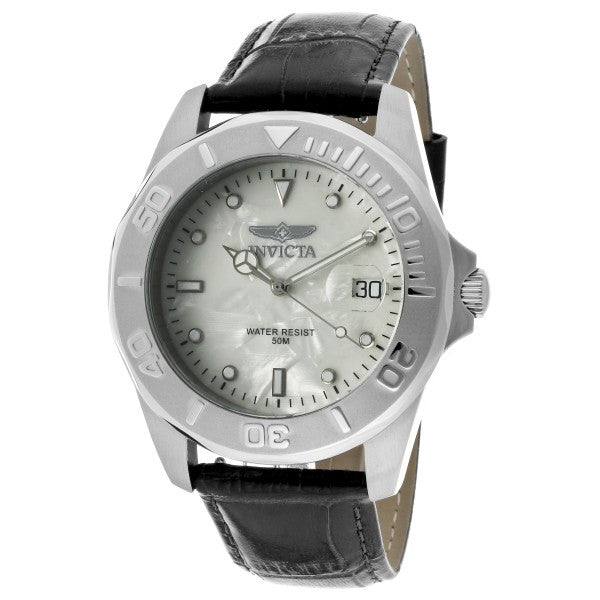 Invicta Men's 0007 Pro Diver White Mother-Of-Pearl Dial Brown Leather Watch