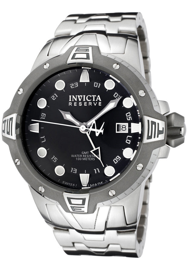 Invicta Men's 0647 Reserve Collection Sea Excursion GMT Black Dial Stainless Steel Watch