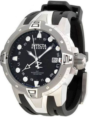 Invicta Men's 0651 Reserve Collection Sea Excursion GMT Black Dial Black Polyurethane Watch