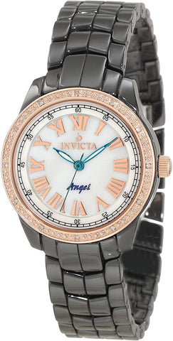 Invicta Women's 10328 Ceramics Angel White Mother-Of-Pearl Dial Diamond Accented Black Ceramic Watch