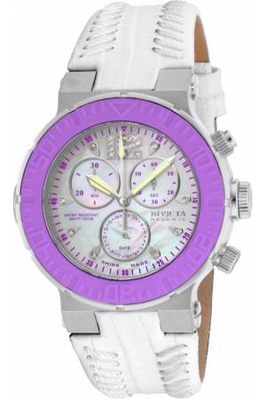 Invicta Women's 10727 Ocean Reef Quartz Chronograph Diamond Accented Leather Strap Watch