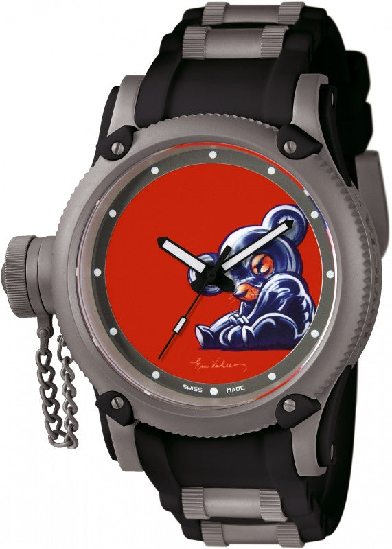 Invicta Men's 11152 Russian Diver Leather Twin Red Artist Series Dial Black Polyurethane Watch