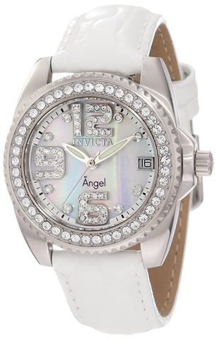 Invicta Women's 1118 Wildflower White Mother-of-Pearl Dial Crystal Accented White Leather Watch