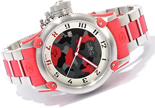Invicta Women's 11532 LEFTY Russian Diver Swiss Made Stainless Steel Red Camouflage Watch