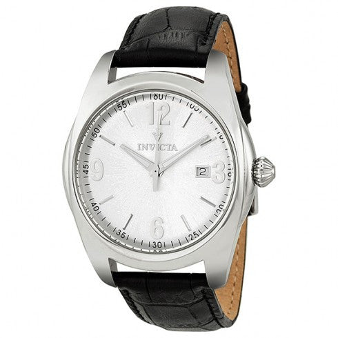 Invicta Men's 12188 Vintage Silver Tone Dial Black Leather Strap Stainless Steel Watch