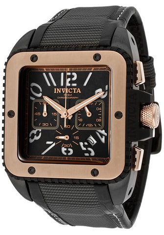 Invicta Men's 1467 Cuadro Chronograph Black Dial Grey Nylon with Black Leather Trim Watch