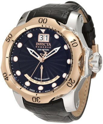 Invicta Men's 1593 Reserve Black Retrograde Dial Black Leather Watch