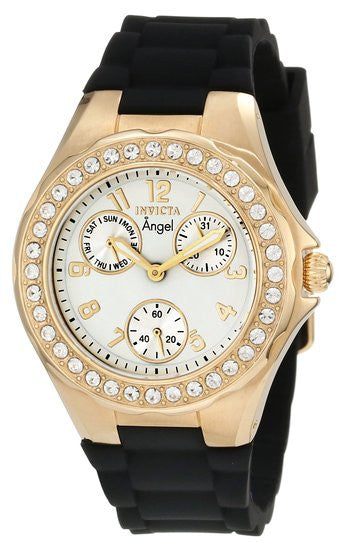 Invicta Women\'s Watch 1643 Angel Quartz White Dial Gold Black Rubber Strap 38mm Invicta Women main image 2
