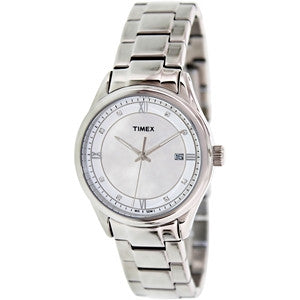 Timex Women's T2P147 Silver Stainless-Steel Analog Quartz Watch with Mother-Of-Pearl Dial