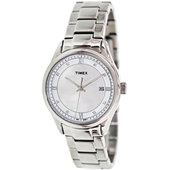 Timex Women's T2P147 Silver Stainless-Steel Analog Quartz Watch with Mother-Of-Pearl Dial