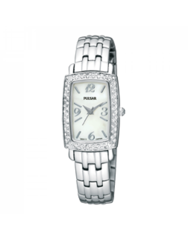 Pulsar Women's PTC505 Crystal Case Stainless-Steel Bracelet White Mother-of-Pearl Dial Watch