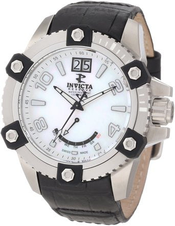 Invicta Men's 1726 Arsenal Reserve White Mother Of Pearl Dial Black Leather Watch