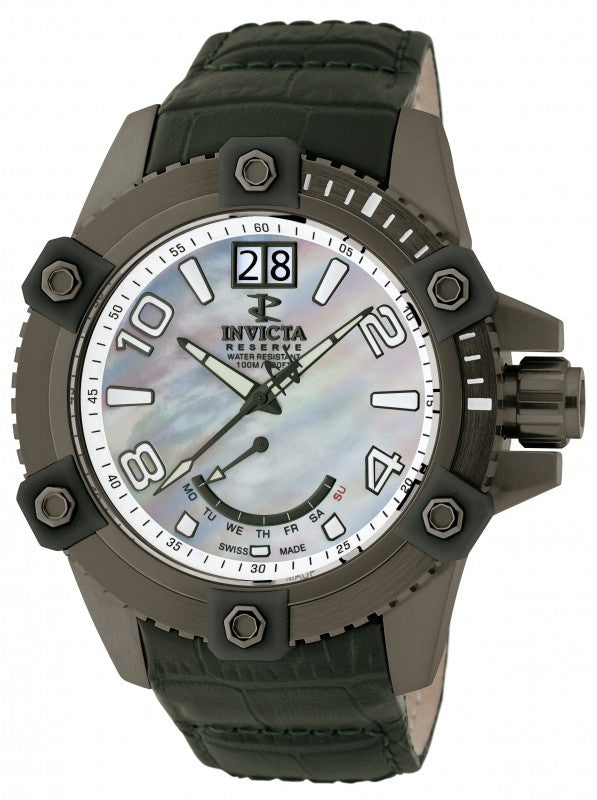 Invicta Men's 1728 Arsenal Reserve Platinum Mother Of Pearl Dial Grey Leather Watch