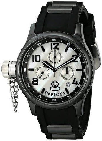 Invicta Women's 1820 Russian Diver White Mother-Of-Pearl Dial Black Polyurethane Watch