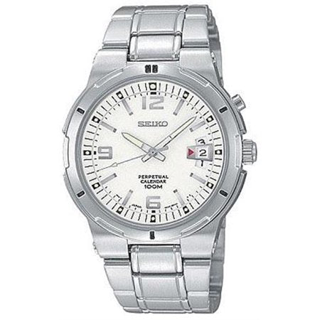 Seiko Men's SNQ075 Perpetual Calendar Silver-Tone Watch