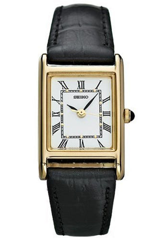 Seiko Women's SXGN42 Gold-Tone & Black Leather Strap