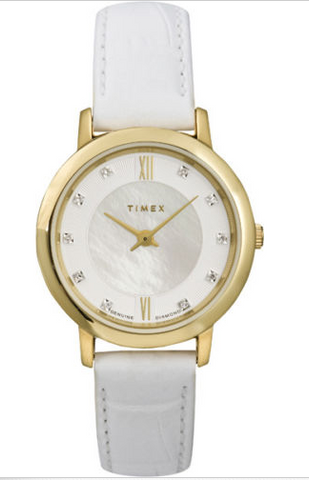 Ladies Timex T2P422 White Leather MOP Dial Watch