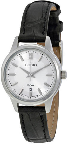 Seiko Women's SUR891 Black Leather Quartz Watch