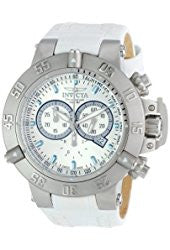 Invicta Men's 10160 Subaqua Noma III Chronograph Silver Dial White Leather Watch