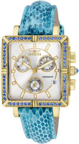 Invicta Women's 10332 Wildflower Blue Crystal Accented Chronograph Silver Dial Blue Leather Watch