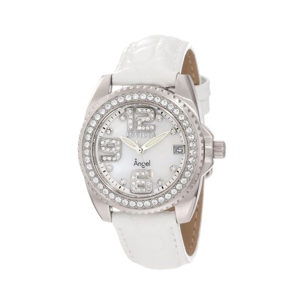 Invicta Women's 1119 Wildflower Angel Mother Of Pearl Dial White Leather Watch