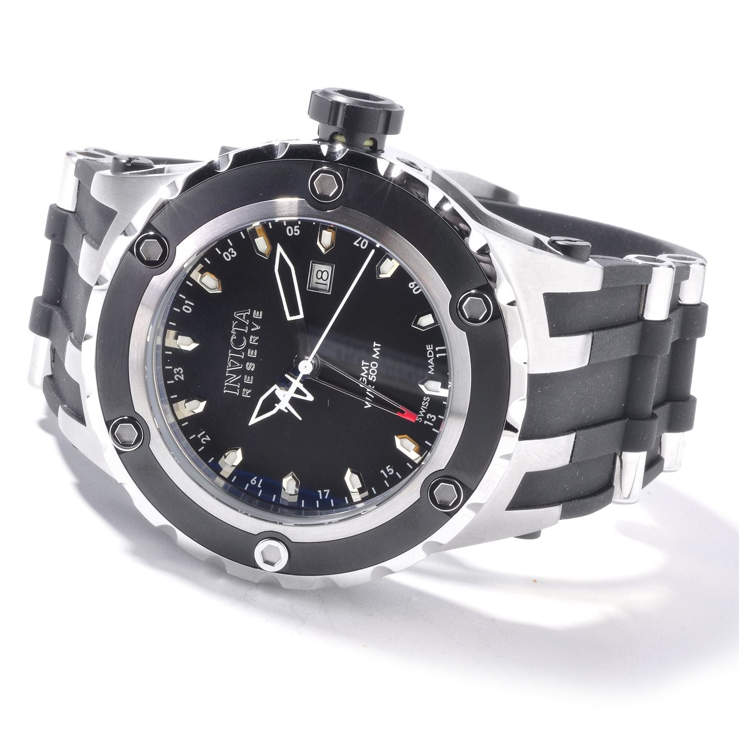 Invicta Men's 6177 Reserve Collection GMT Stainless Steel Black Rubber Watch