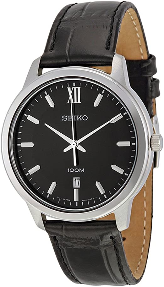 Seiko Men's SUR045 Black Leather Watch