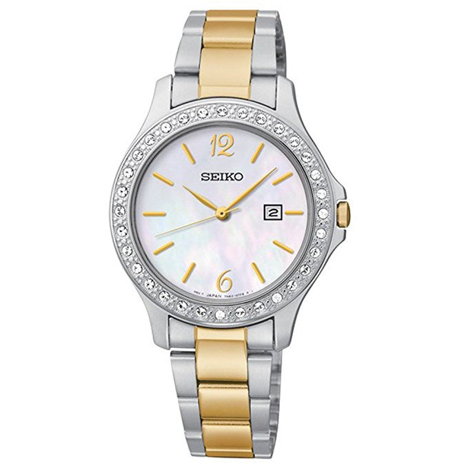 Women's SEIKO SXDF95 Two-Tone Mother of Pearl Watch with Crystals