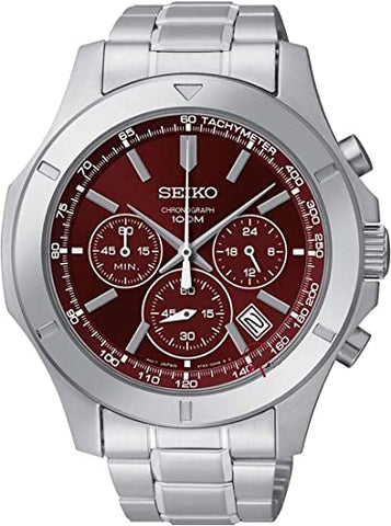 Seiko Men's SSB101 Chronograph Burgundy Dial Stainless Steel Watch