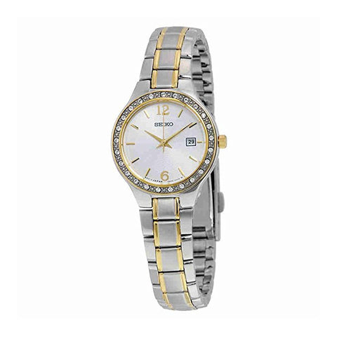 Seiko SUR752 Women's Stainless Steel Two Tone Bracelet Band Silver Dial Watch