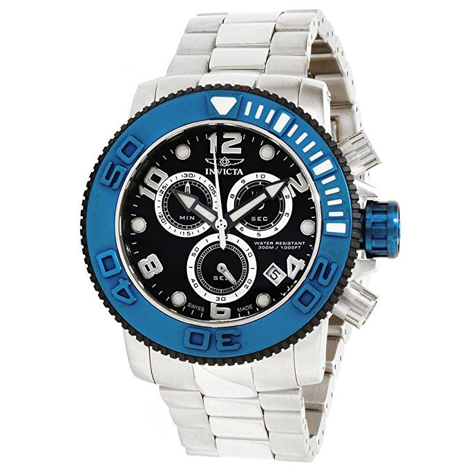 Invicta Men's 12534 Sea Hunter Black Dial Blue Bezel Stainless Steel Chronograph Watch
