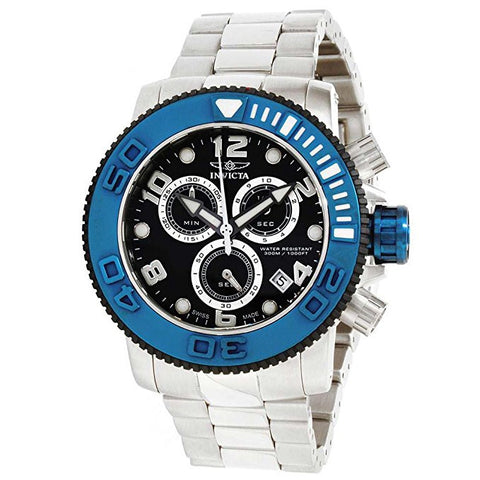 Invicta Men's 12534 Sea Hunter Black Dial Blue Bezel Stainless Steel Chronograph Watch