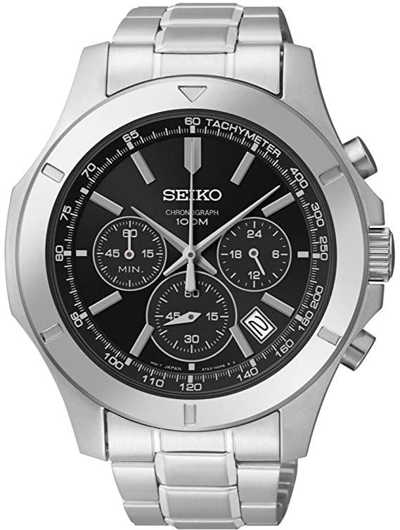 Seiko Men's SSB105 Chronograph Black Dial Stainless Steel Watch