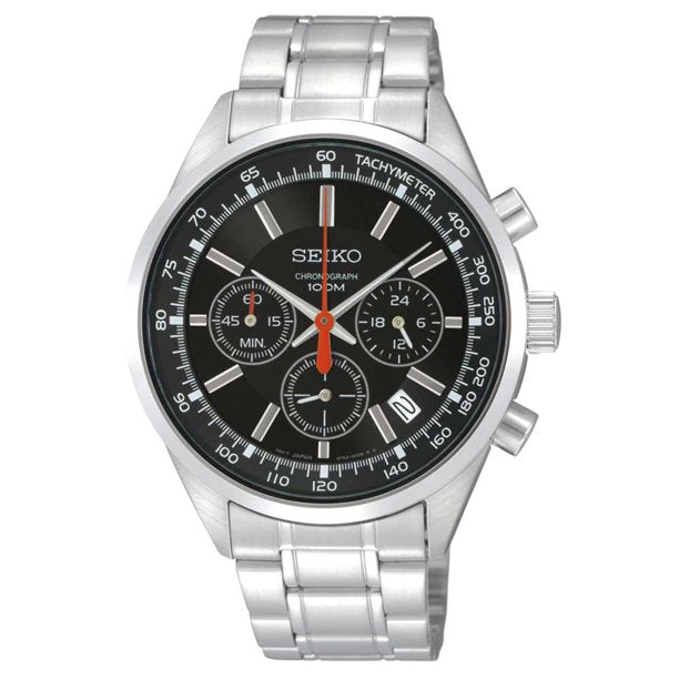 Seiko Men's SSB037  Chronograph Black Dial Steel Watch