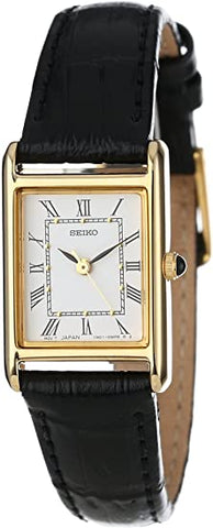 Seiko Women's SXGN42 Gold-Tone & Black Leather Strap