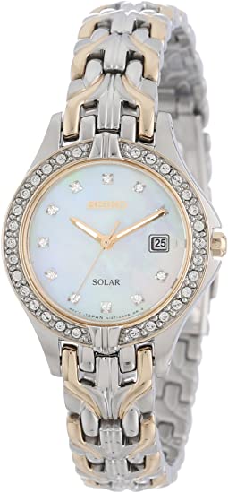 Seiko Women's SUT084 Solar Mother of Pearl Dial Crystal Bezel Two-tone Ladies Watch