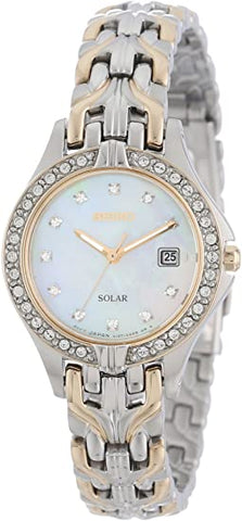 Seiko Women's SUT084 Solar Mother of Pearl Dial Crystal Bezel Two-tone Ladies Watch