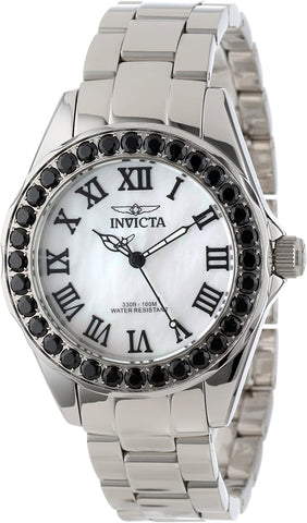 Invicta Women's 14106 Angel White Mother-Of-Pearl Dial Black Spinel Accented Stainless Steel Watch