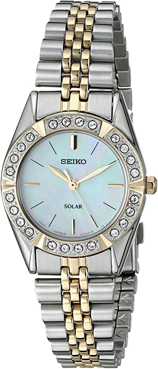 Seiko Women's SUP094 Solar Mother Of Pearl Dial Two-Tone Stainless Steel Bracelet Watch