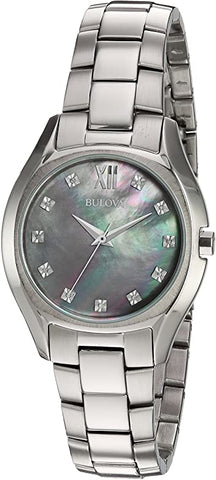 Bulova Women's 96P158 Gray Mother Of Pearl Diamond Dial Stainless Steel Quartz Dress Watch