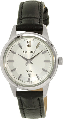 Seiko Women's SUR891 Black Leather Quartz Watch