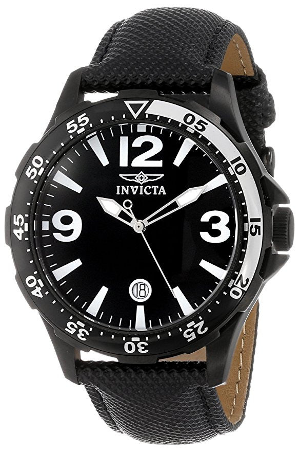 Invicta Men's 12125 Specialty Black Dial Black Textured Leather Watch