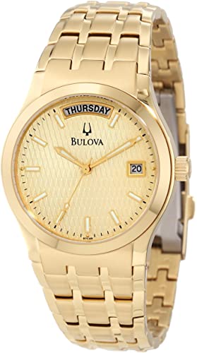 Bulova 97C48 Mens Champagne Day Date Gold Tone Stainless Watch