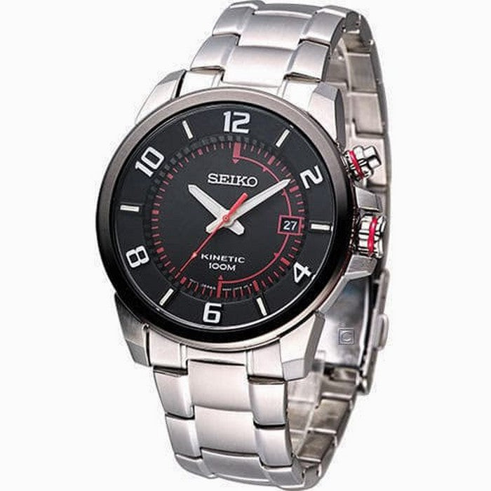 Seiko Men's SKA553 Kinetic Black Dial Stainless Steel Watch