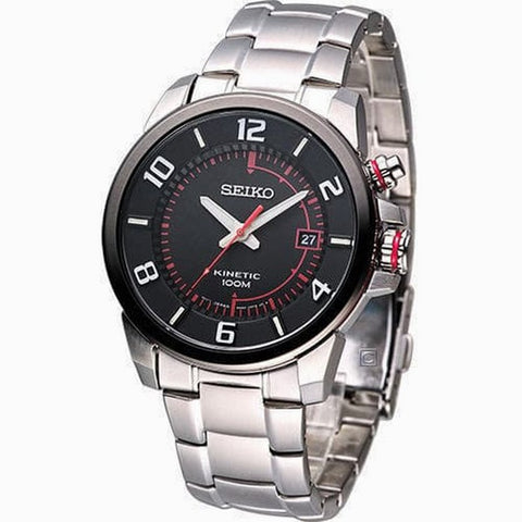 Seiko Men's SKA553 Kinetic Black Dial Stainless Steel Watch
