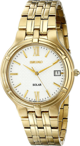 Seiko Men's SNE030 Solar Gold Stainless Steel White Dial Watch